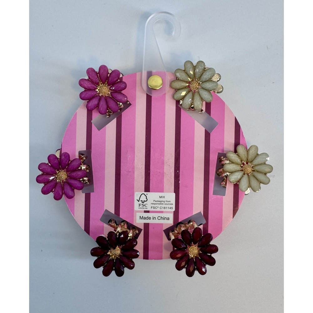 NWT Piper K Floral Hair Clips Set of 6 Ivory Pink Raspberry Hair Accessories